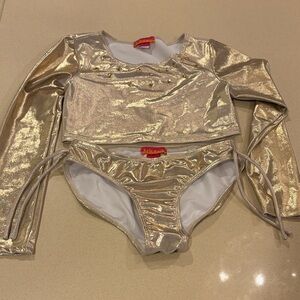 Kate Mack gold two piece long sleeve bikini